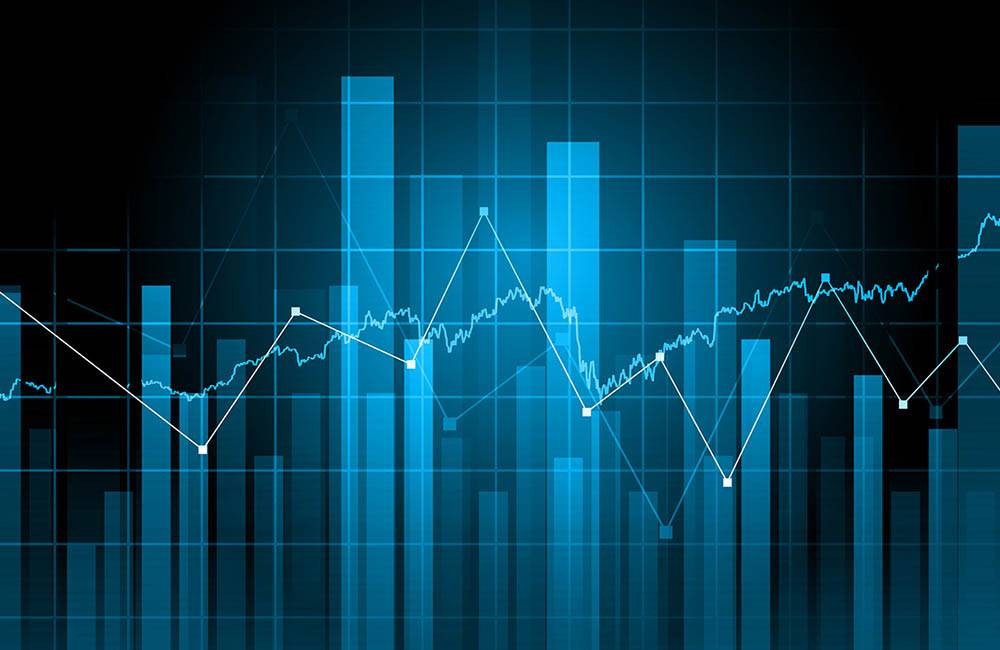 Different types of generic graphs layered over one another in blue, no actual numbers or variables displayed